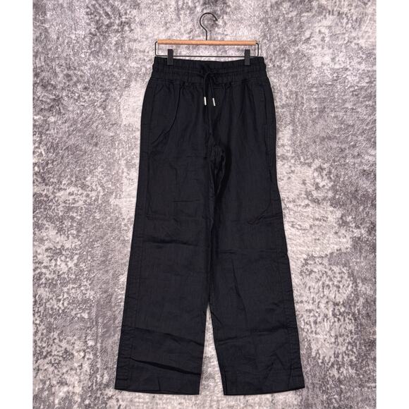 New Quince Pants Small Womens European Linen Wide Leg Black Drawstring - Picture 1 of 8